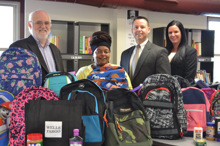 Book bag donation from Wells Fargo United Neighborhood