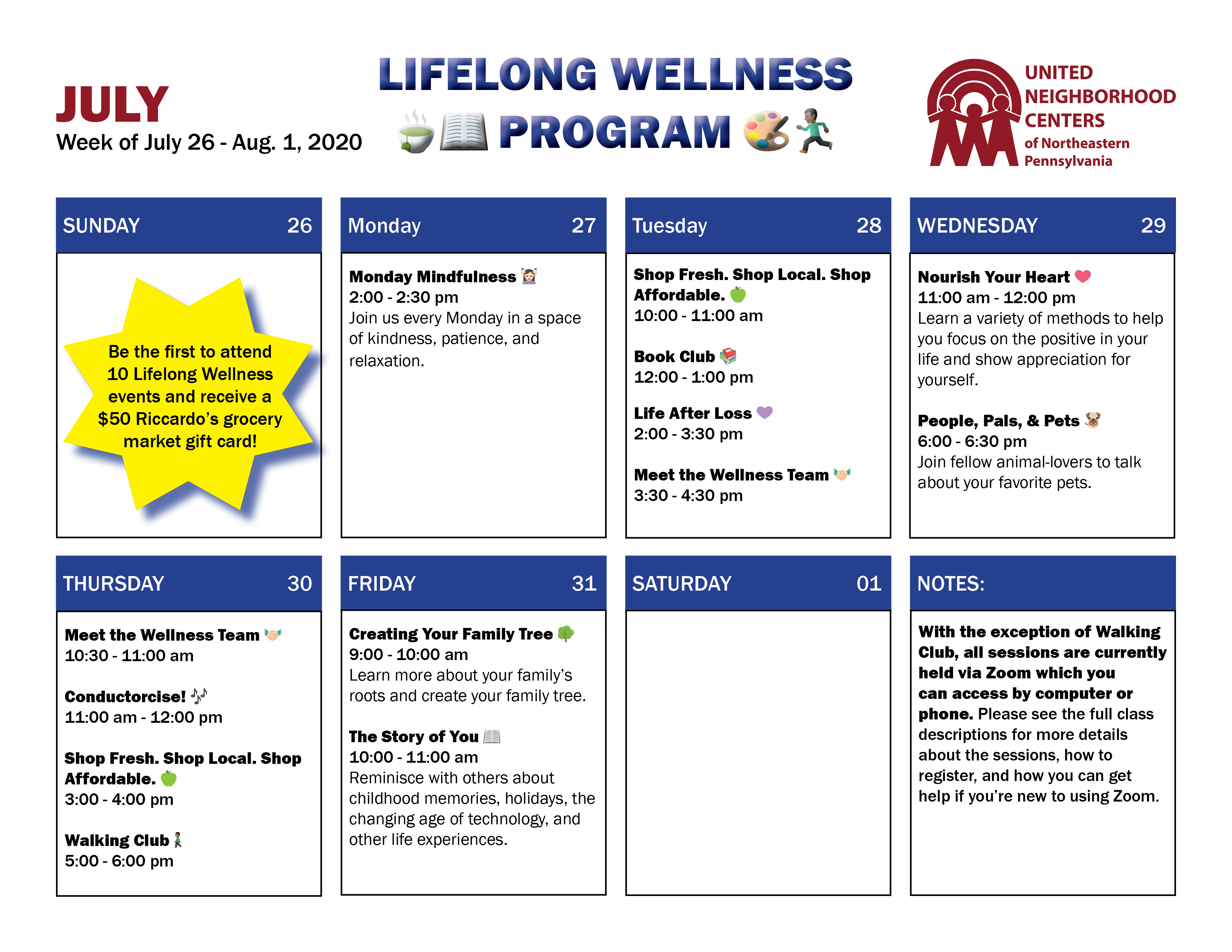 Lifelong Wellness Calendar July 26Aug 1EV United Neighborhood